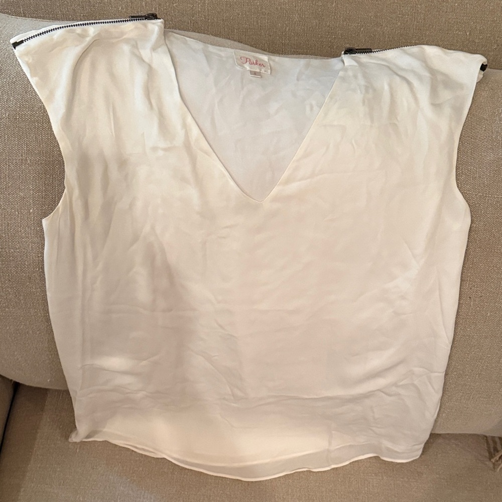 Parker Cream Sleeveless Top with zipper detail